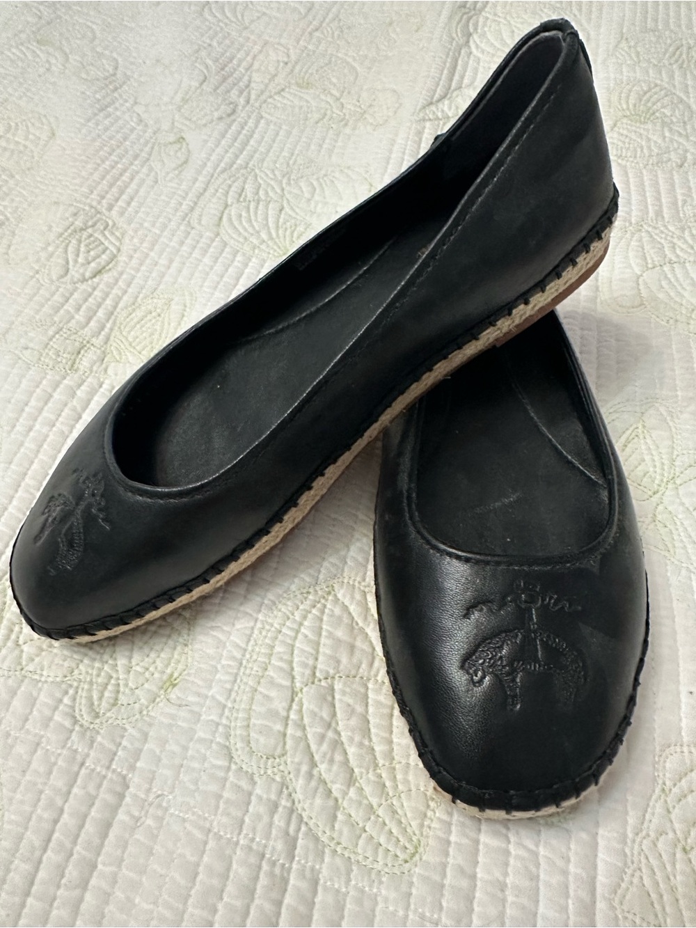 Brooks Brothers Black Genuine Leather Ballet Espadrille Flats - Women's size 7.5 - Picture 3 of 6